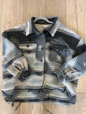 Gray & Black Aztec Button-Up Slightly Cropped Jacket